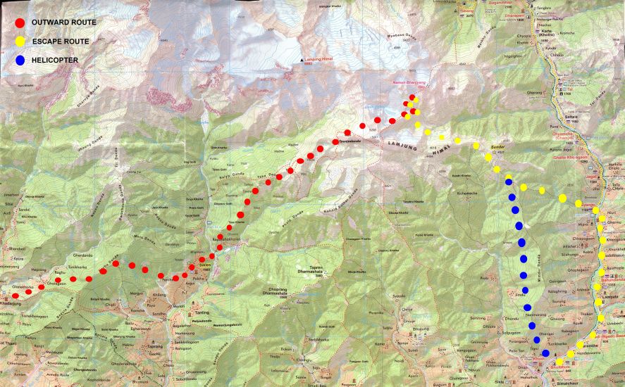 Trekking Route Map for the Lamjung Himal Region