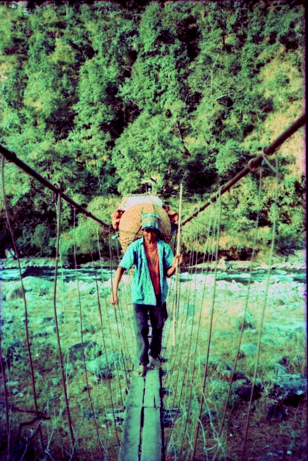 Suspension bridge on route from Marsayangdi Valley to Pokhara