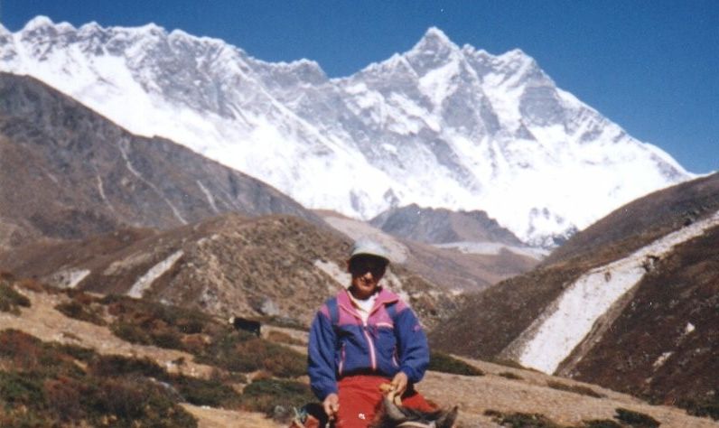 Nuptse ( 7879m ) and Mount Lhotse ( 8516m ) above the Imja Khosi Valley in the Khumbu region of the Nepal Himalaya