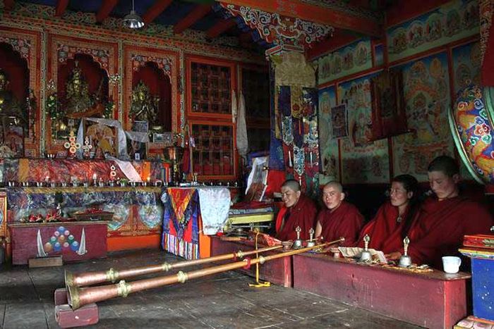 Buddhist Monks inside Gompa