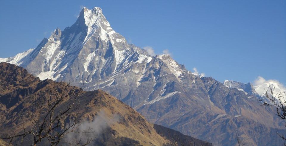 Mount Macchapucchre ( Fishtail Mountain ) above the Modi Khola Valley