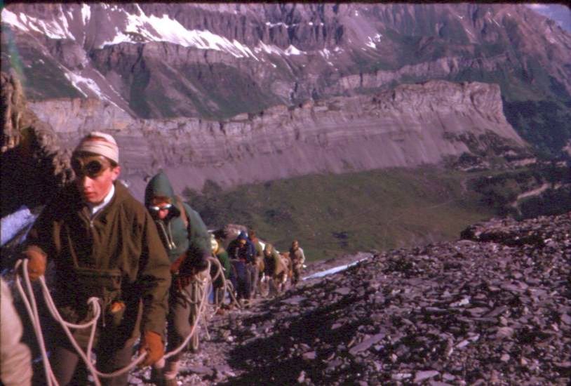 On ascent of Rinderhorn in the Bernese Oberland region of the Swiss Alps