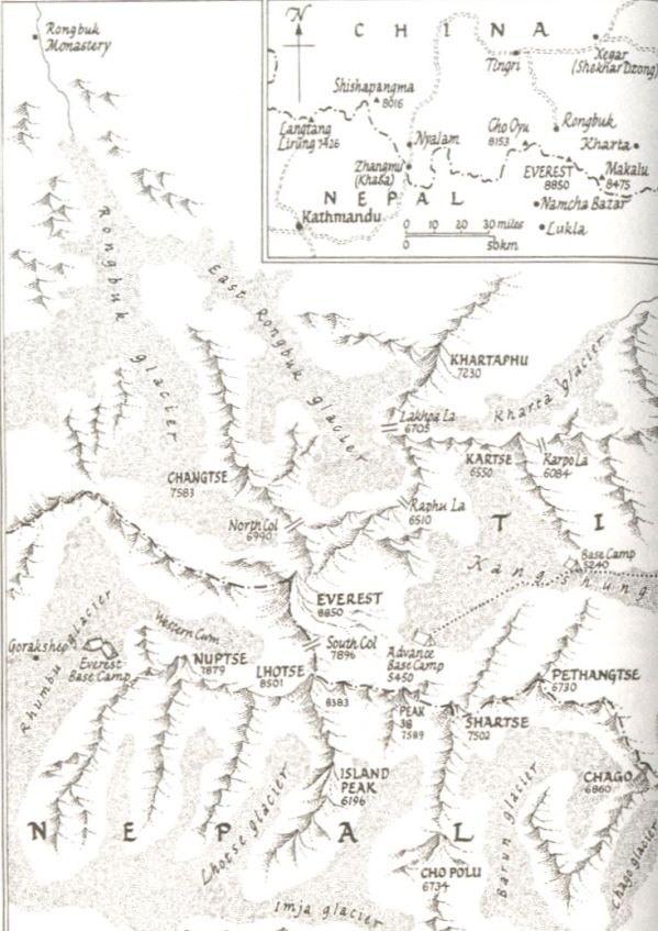 Map of access route to Everest North Side