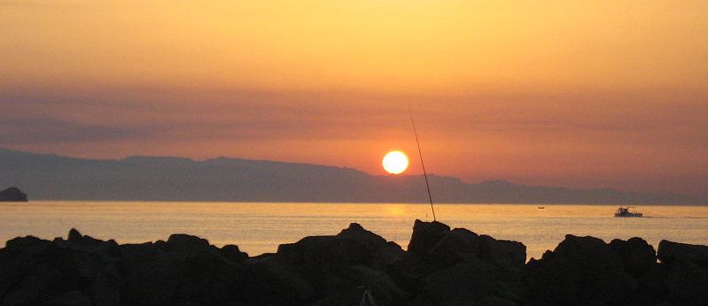 Sunrise at Giardini Naxos on Sicily in Italy