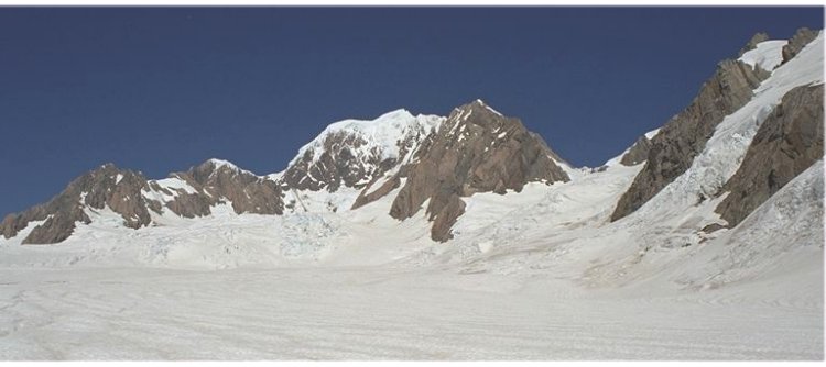 Mount Tasman from Fox Glacier in the Southern Alps of New Zealand