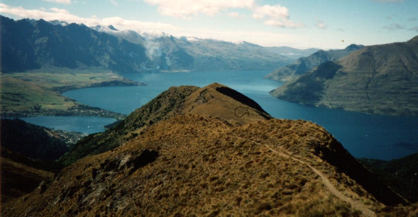 Southern Alps from Ben Lomond above Queenstown in South Island of New Zealand