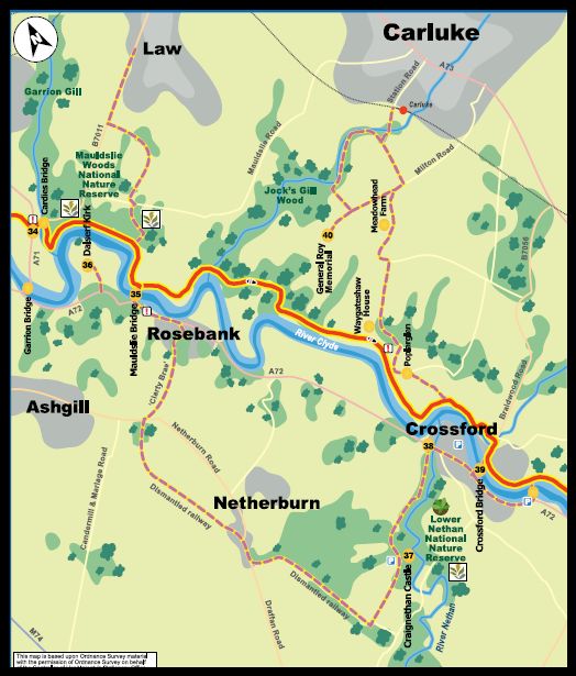 Map of the River Clyde Walkway to Crossford Village