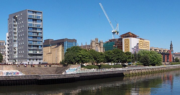 Walkway along River Clyde in Glasgow, Scotland