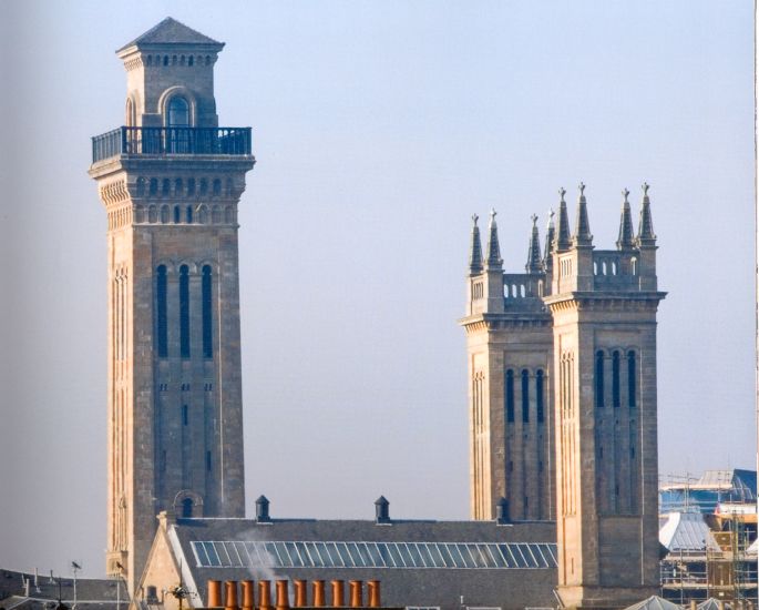 Towers of Trinity College on Woodlands Hill in Glasgow, Scotland