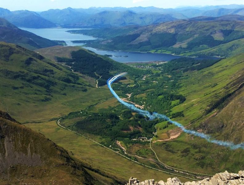 Red Arrows flying through Glencoe