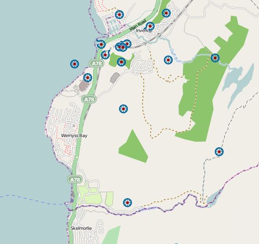 Map of the Ayrshire Coastal Path from Inverkip to Wemyss Bay