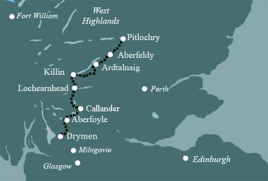 Route map of Rob Roy Way