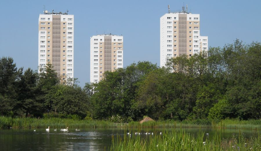 Flats in Springburn from Springburn Park in the NE of Glasgow