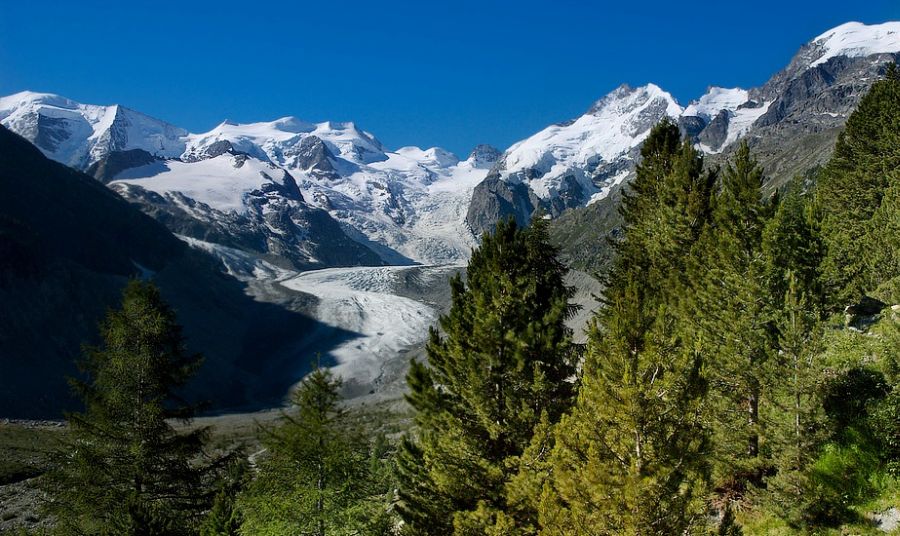 Photographs and map of the Piz Bernina Region in the Eastern Alps on ...